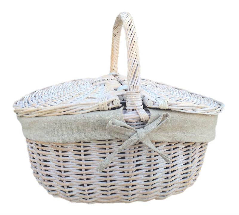 White Wash Finish Oval Picnic Basket White