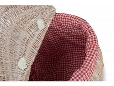 White Wash Finish Oval Picnic with Red & White Checked Lining