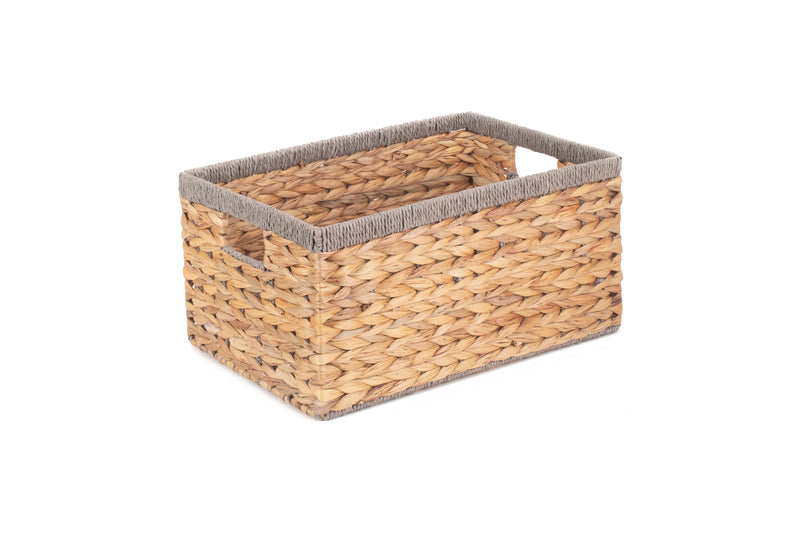 Water Hyacinth Rectangular Storage Basket With Grey Border
