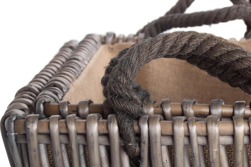 Grey Rectangular Log Basket Close Detail