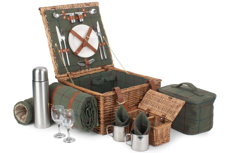 Deluxe Fitted Wicker Hamper Small Tweed Open