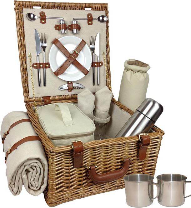 Deluxe Fitted Wicker Hamper Small Cream Open