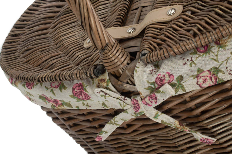 Deep Antique Wash Oval Picnic Basket Detail Garden Rose