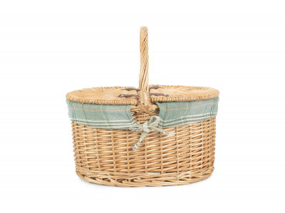 Buff Oval Picnic Basket with Cream Tartan Lining