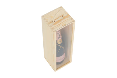 Single Bottle Wooden Box With Clear Acrylic Sliding Lid