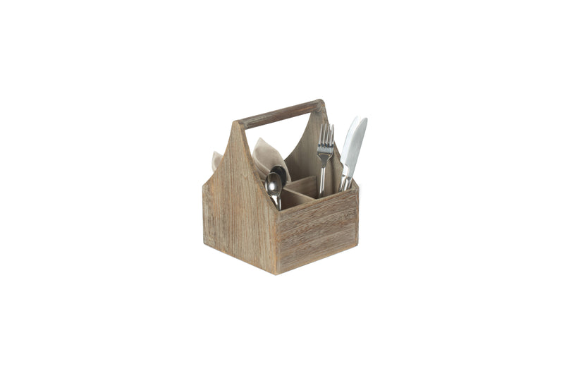 Oak Effect Square 4 Section Cutlery Holder