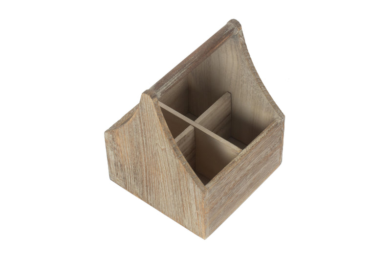 Oak Effect Square 4 Section Cutlery Holder