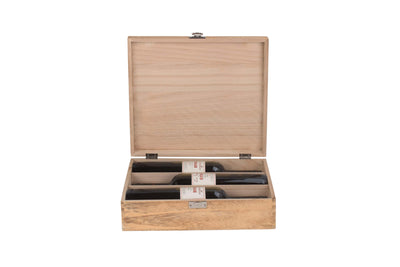 Three Bottle Oak Effect Wooden Box Front Wine Example