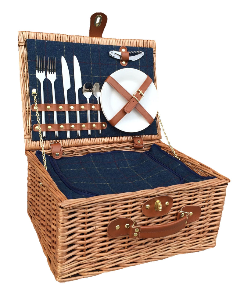 Blue Fitted Tweed Hamper Small Open