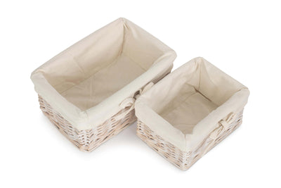 White Wash Finish Willow Tray With Lining Set 2 Side By Side