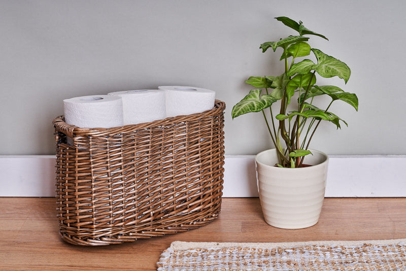 Handmade Wicker oval toilet roll holder basket