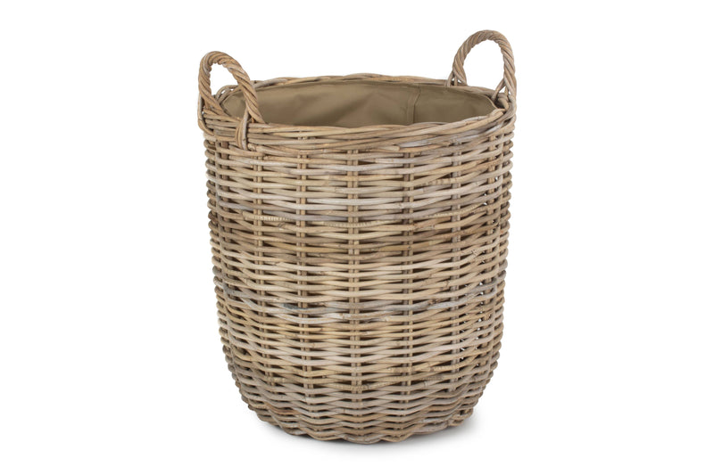 Tall Round Fireside Grey Rattan Log Basket