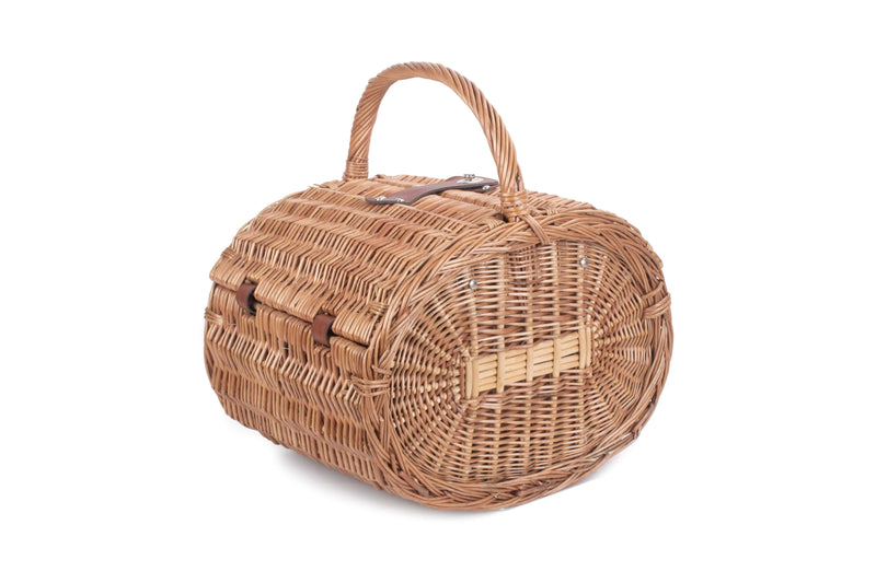 Oval 4 Person Green Tweed Hamper Side Closed