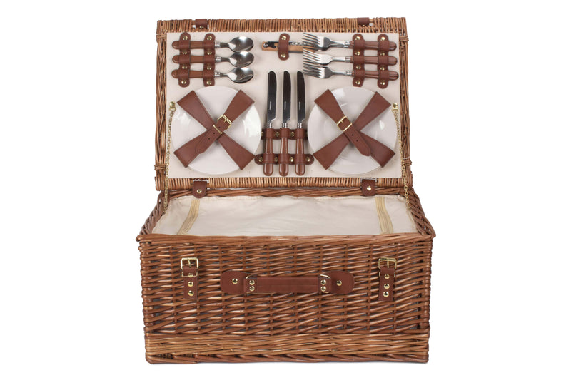 Classic Fitted Wicker Picnic Hamper Large Front Open