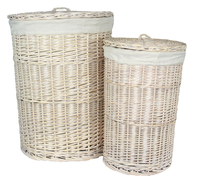 Round White Wash Laundry Hamper