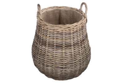 Pot-Bellied Cordura Lined Rattan Log Basket