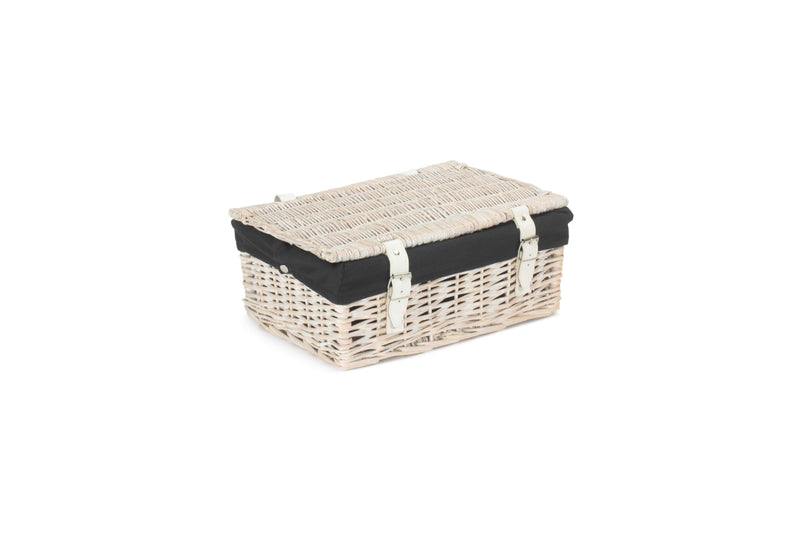 14 Inch White-Washed Empty Wicker Hamper Basket Black