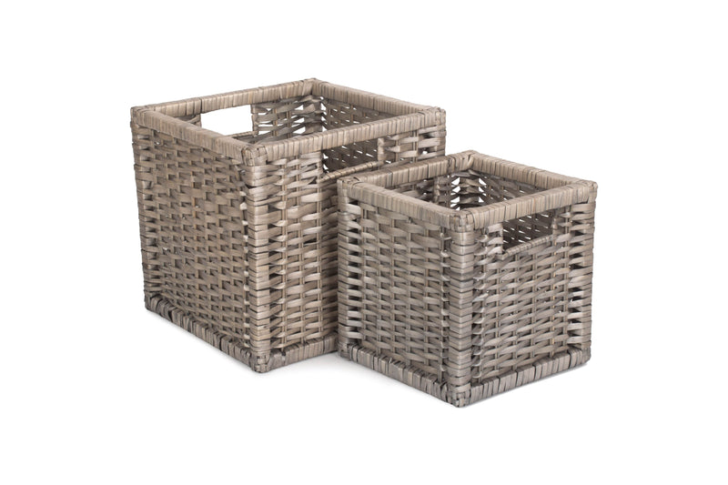 Wooden Framed Split Willow Storage Basket Side by Side