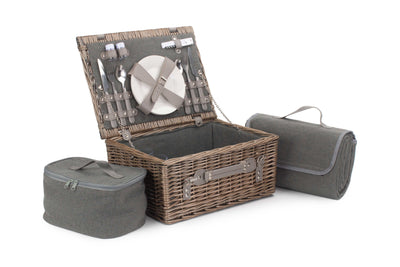 Grey Tweed Fitted Picnic Hamper Small Open Front