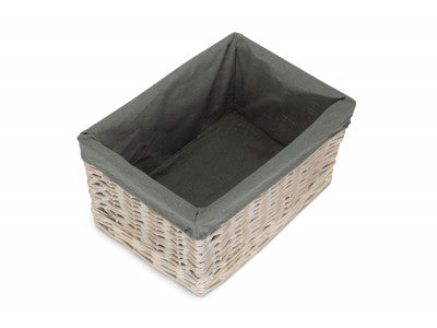 White Wash Storage Basket Set with Grey Sage Lining