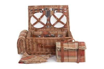 Autumn Red Tartan Picnic Hamper Front Contents