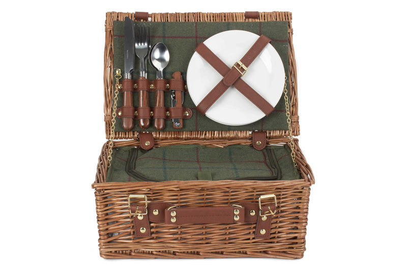 Green Tweed Classic Picnic Hamper Small Open