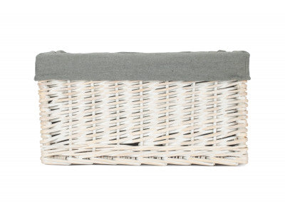 White Wash Storage Basket Set with Grey Sage Lining