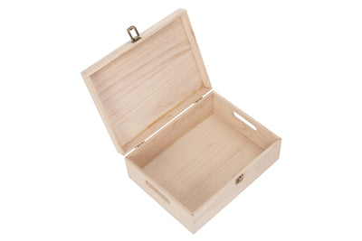 Plain wooden box with metal clasp