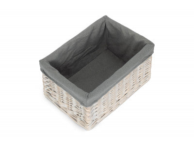 White Wash Storage Basket Set with Grey Sage Lining