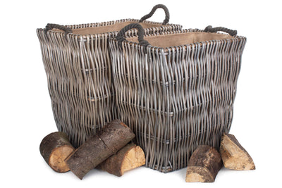 Grey Rectangular Log Basket Pair