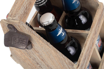 Oak Effect Bottle Carrier With Opener Detail