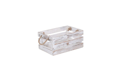 Distressed White Rope Handled Crate Small Detail