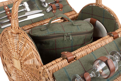 2 Person Green Tweed Barrel Hamper Detail