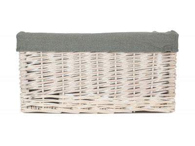 White Wash Storage Basket Set with Grey Sage Lining