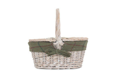 Child's White Wash Lidded Hamper Green Tweed