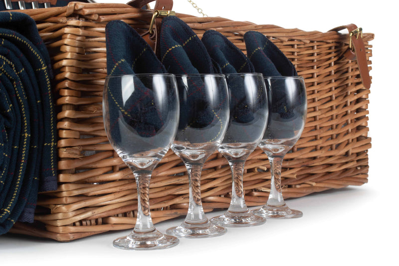 Blue Fitted Tweed Hamper Wine Glasses Detail