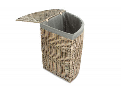 Large Antique Wash Corner Linen Basket with Grey Sage Lining