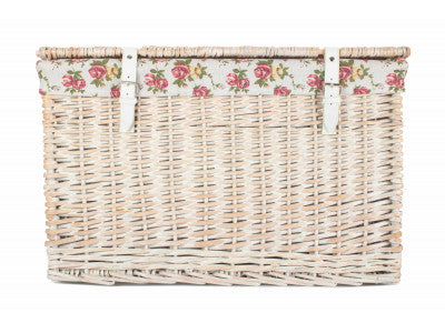 24" White Wash Chest Hamper with Garden Rose Lining