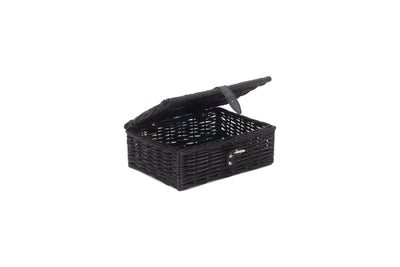 Black hamper basket with faux leather strap