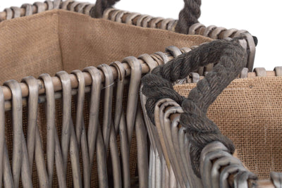 Grey Rectangular Log Basket Rope Handle