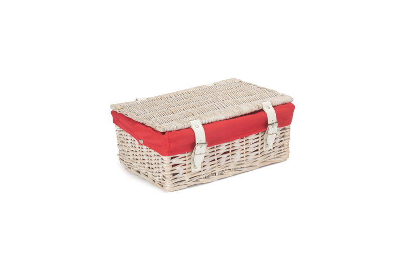 14 Inch White-Washed Empty Wicker Hamper Basket Red Closed