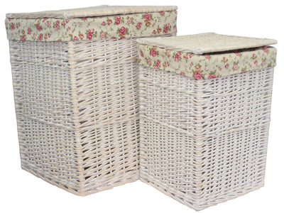 Square White Wash Laundry Hamper Set of 2