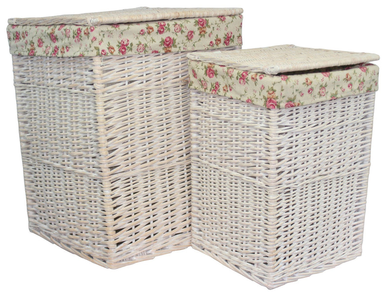 Square White Wash Laundry Hamper Set of 2