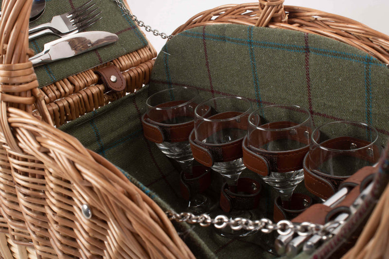 Oval 4 Person Green Tweed Hamper Contents Detail