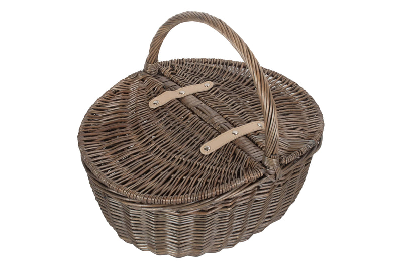 Antique Wash Finish Oval Picnic Basket Over Detail