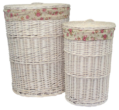 Round White Wash Laundry Hamper