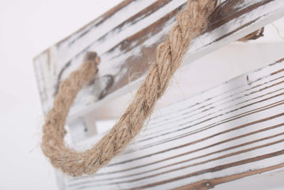 Distressed White Rope Handled Crate Rope Detail