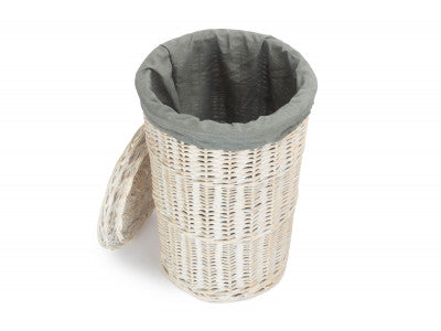 Small Round White Wash Laundry Hamper with Grey Sage Lining