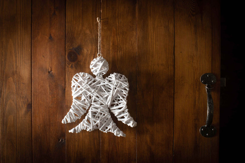 Hanging White Wicker Angel Decoration