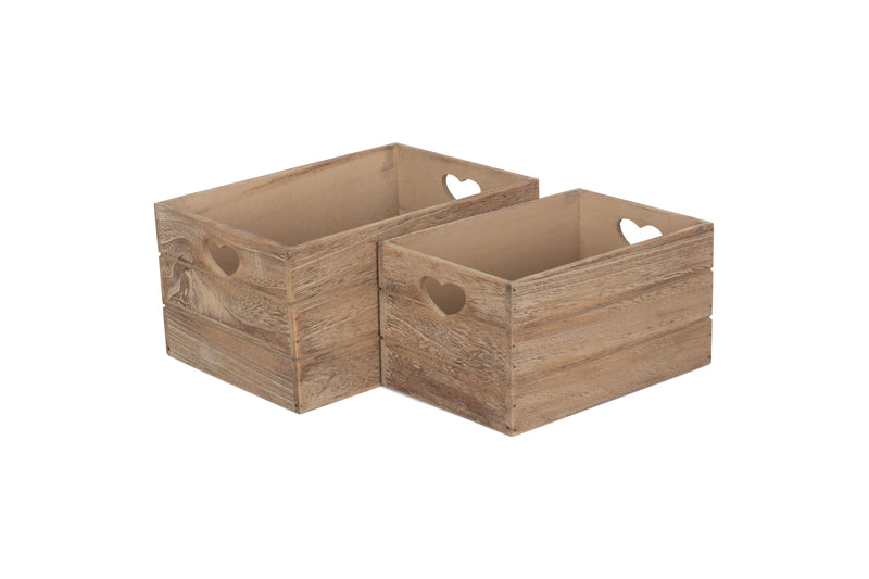 Oak Effect Heart Cut-Out Box Set of 2